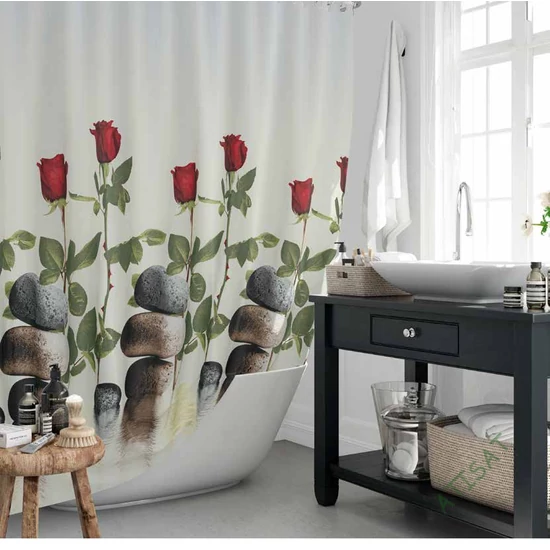 Zuhanyfüggöny 180x200cm Piros rózsa